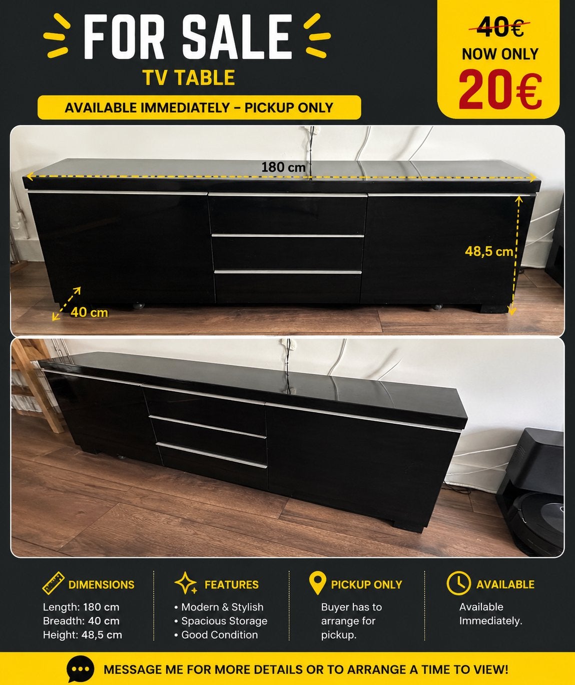 TV table for sale, Huis en Inrichting, Kasten | Televisiemeubels, Ophalen, 150 tot 200 cm, Zo goed als nieuw, Minder dan 100 cm