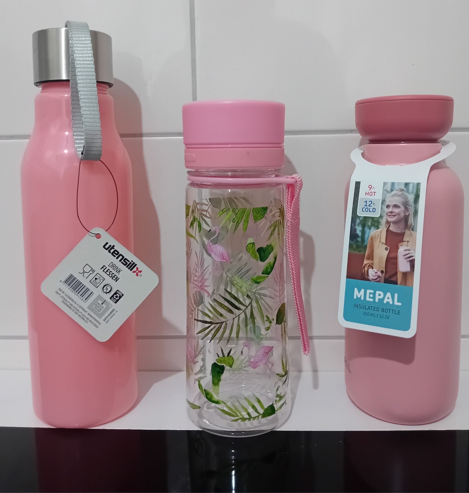 Mepal 1 isoleerfles 350 ml en 2 waterflessen rozen. Nieuw!, Ophalen, Nieuw, Roze, Overige merken