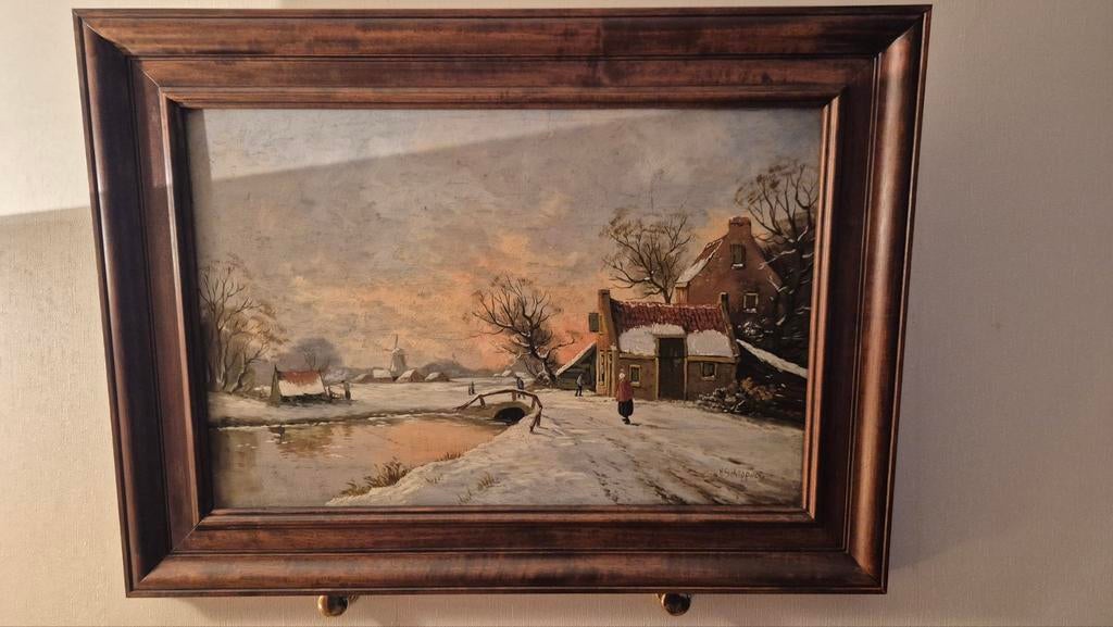 Sfeervol winters landschap schilderij, Antiek en Kunst, Kunst | Schilderijen | Klassiek, Ophalen of Verzenden