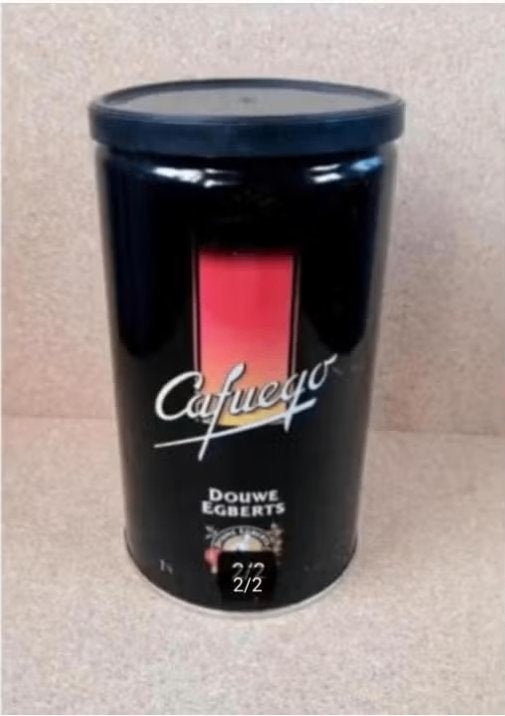 Douwe Egberts Cafuego blik vintage jaren '90., Ophalen of Verzenden, Gebruikt, Koffie, Douwe Egberts
