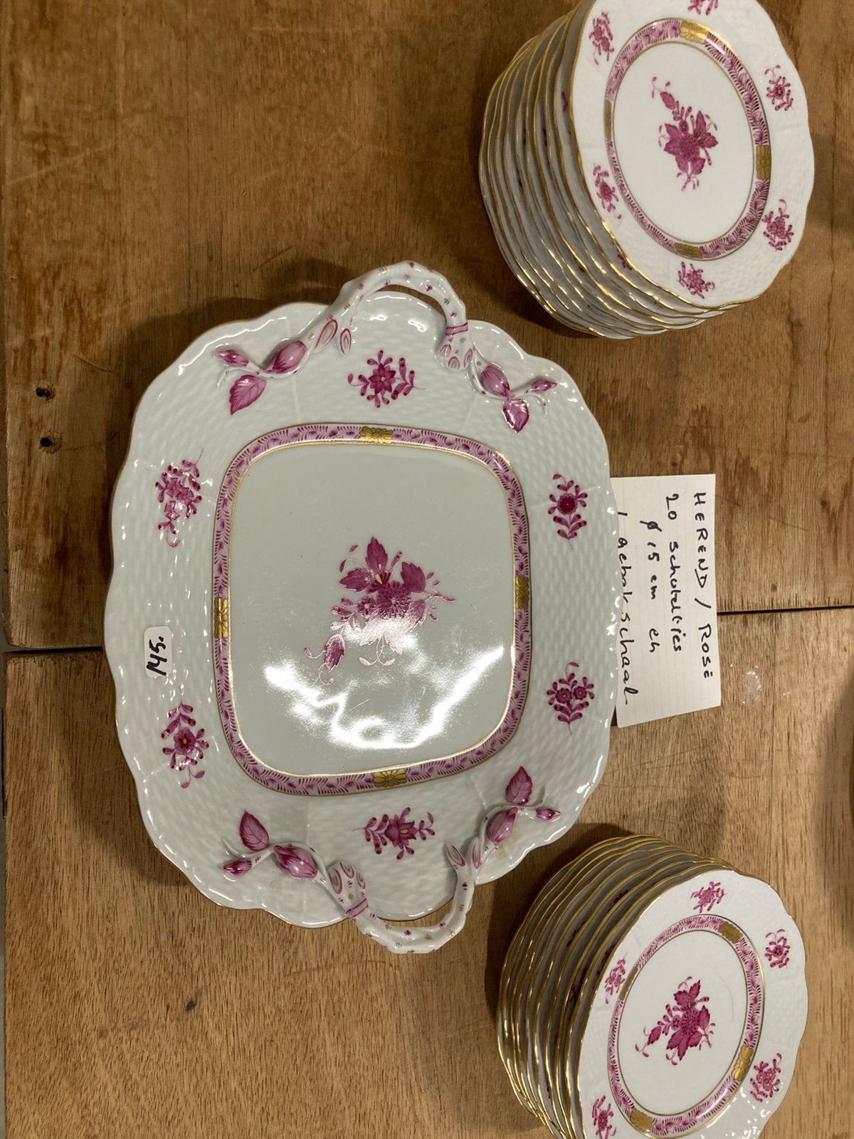 Herend Gebakservies, grote schaal en 20 bordjes, Ophalen of Verzenden