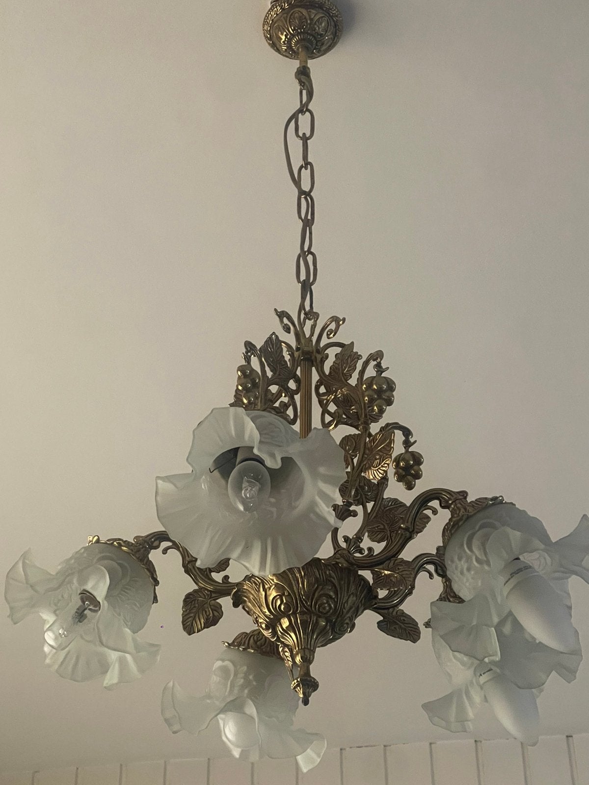 Antieke bronze kroonluchter, Huis en Inrichting, Lampen | Kroonluchters, Ophalen of Verzenden, Zo goed als nieuw