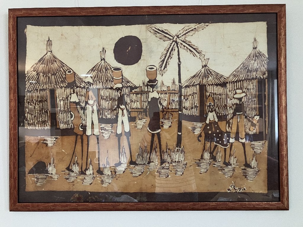 Ingelijst  batik doek, Ophalen, Doek, Realistisch, Stads- / dorpsgezicht