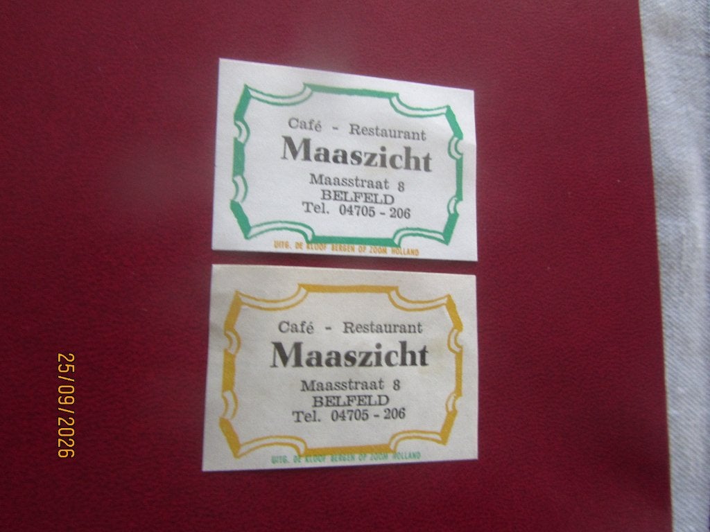 Café Maaszicht Maasstraat  Belfeld, Ophalen of Verzenden, Gebruikt, Luciferdoosjes of -merken
