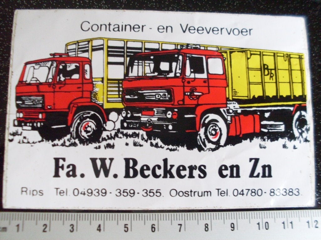 sticker containervervoer veevervoer Fa. W. Beckers en Zn, Verzenden, Zo goed als nieuw, Bedrijf of Vereniging
