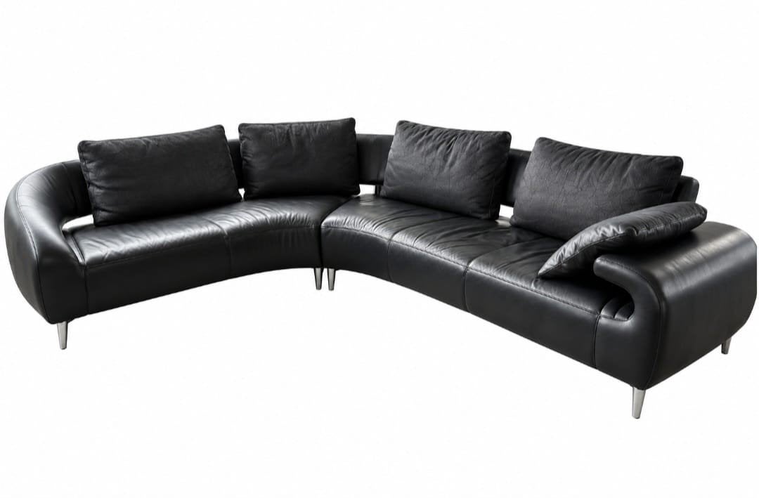 Luxe Zwarte Leren Hoekbank - Design Leolux Vol De Reve zwart, Ophalen, Gebruikt, 125 tot 150 cm, Hoekbank