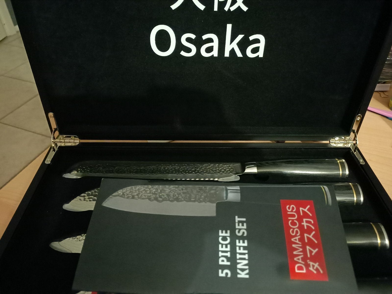 Luxe 5-delige Japanse Messenset Osaka / Damascus stijl, Ophalen of Verzenden, Nieuw, Rvs of Chroom