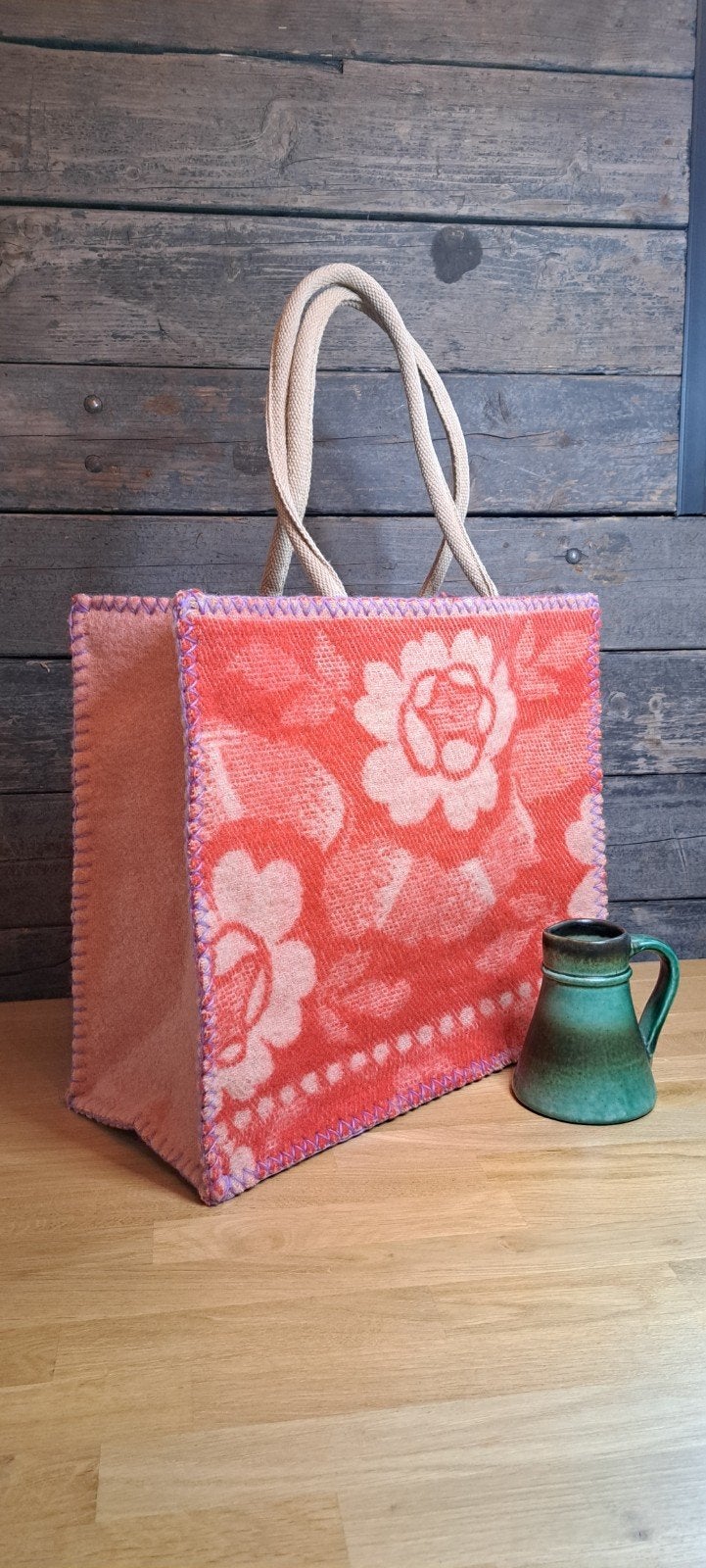 Retro boodschappentas - bloemen in roze, Ophalen of Verzenden, Huis en Inrichting