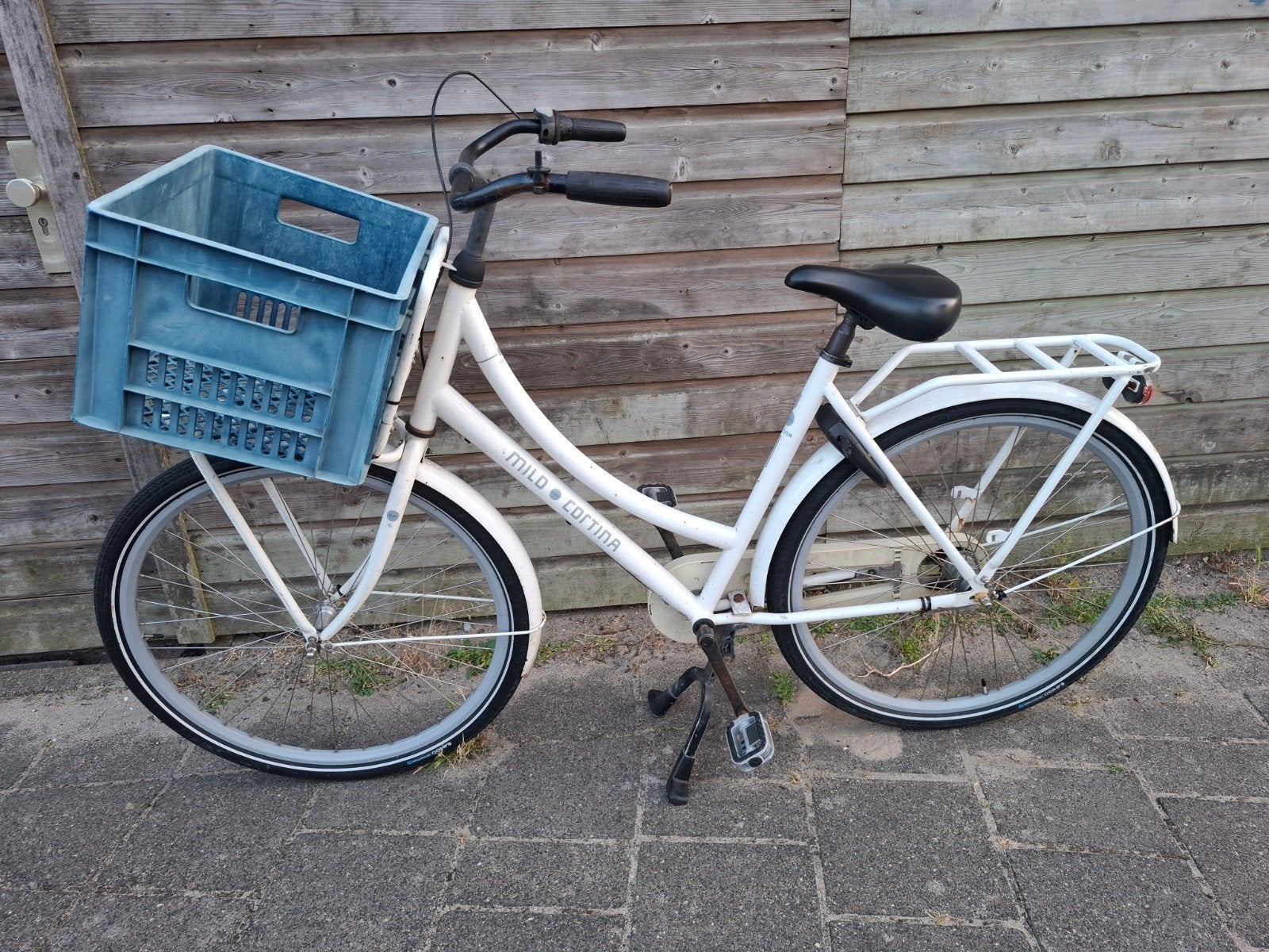 Cortina milo wit damesfiets met krat 3 versnelling, 28 inch, Ophalen, Terugtraprem, Versnellingen, Cortina