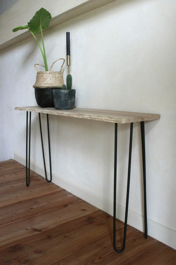 Mooie sidetable haltafel metaal & eikenhout 100 cm., 100 tot 150 cm, Nieuw, Ophalen of Verzenden, Eikenhout