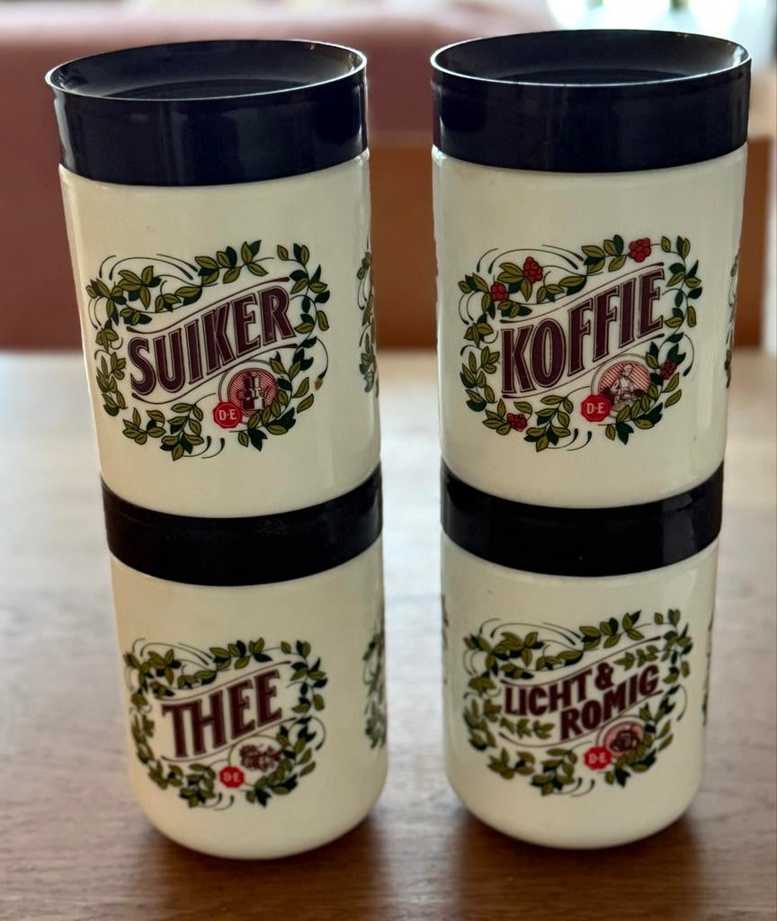Set vintage Douwe Egberts opaline voorraadpotten, Ophalen of Verzenden, Voorraadpot, Meerkleurig, Overige merken