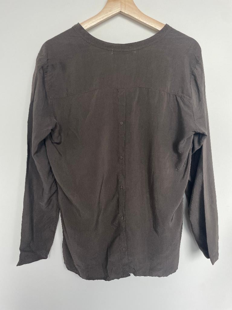Humanoid bruine cupro kraagloze blouse met knopen S v-hals, Customercare@humanoid.nl, HUMANOID Collective B.V., Humanoid, Bruin