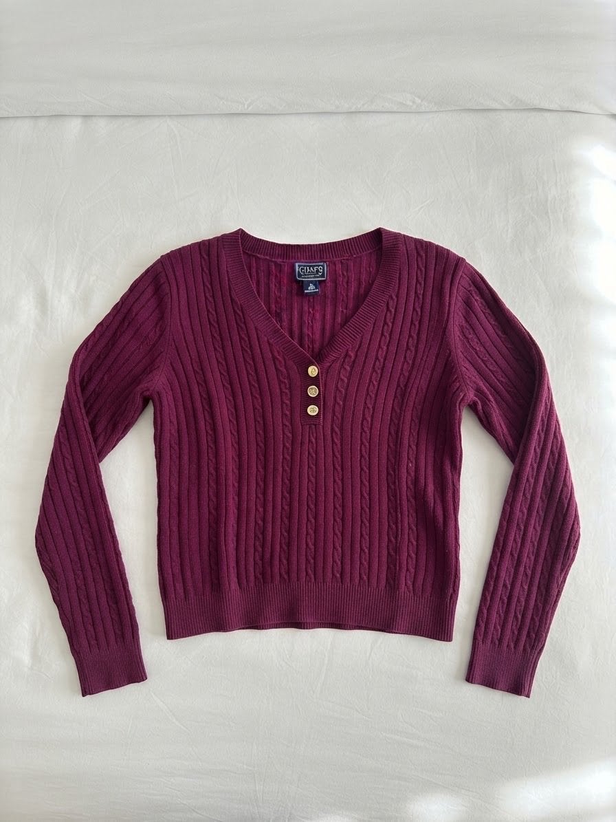 Chaps Classics Jumper in Plum Cable Knit Size M, Ophalen of Verzenden, Zo goed als nieuw, Maat 38/40 (M), Rood