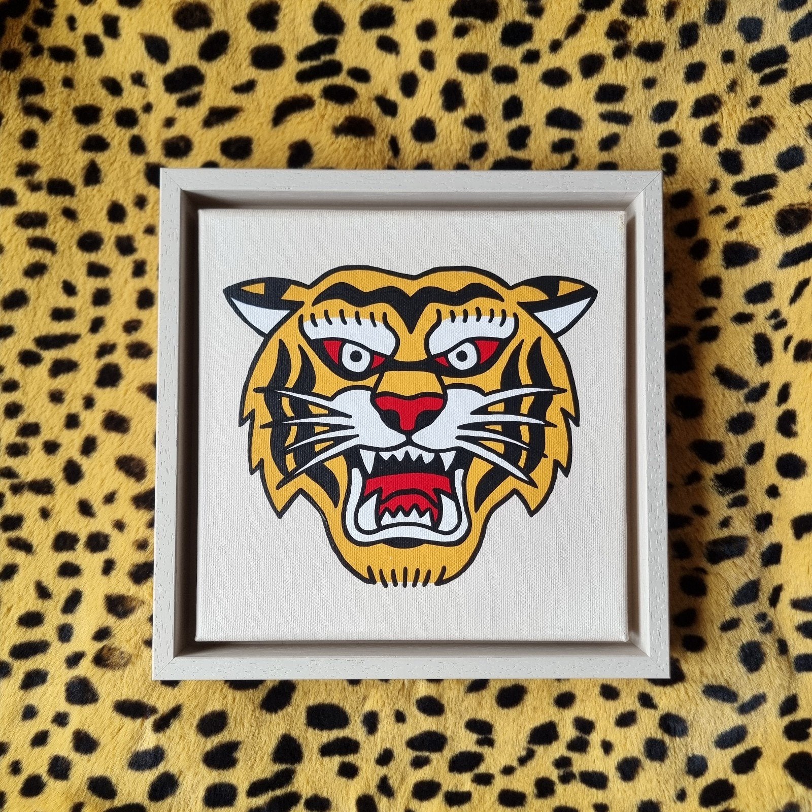 Ingelijst tijger schilderij 20x20 handgeschilderd, Ophalen of Verzenden