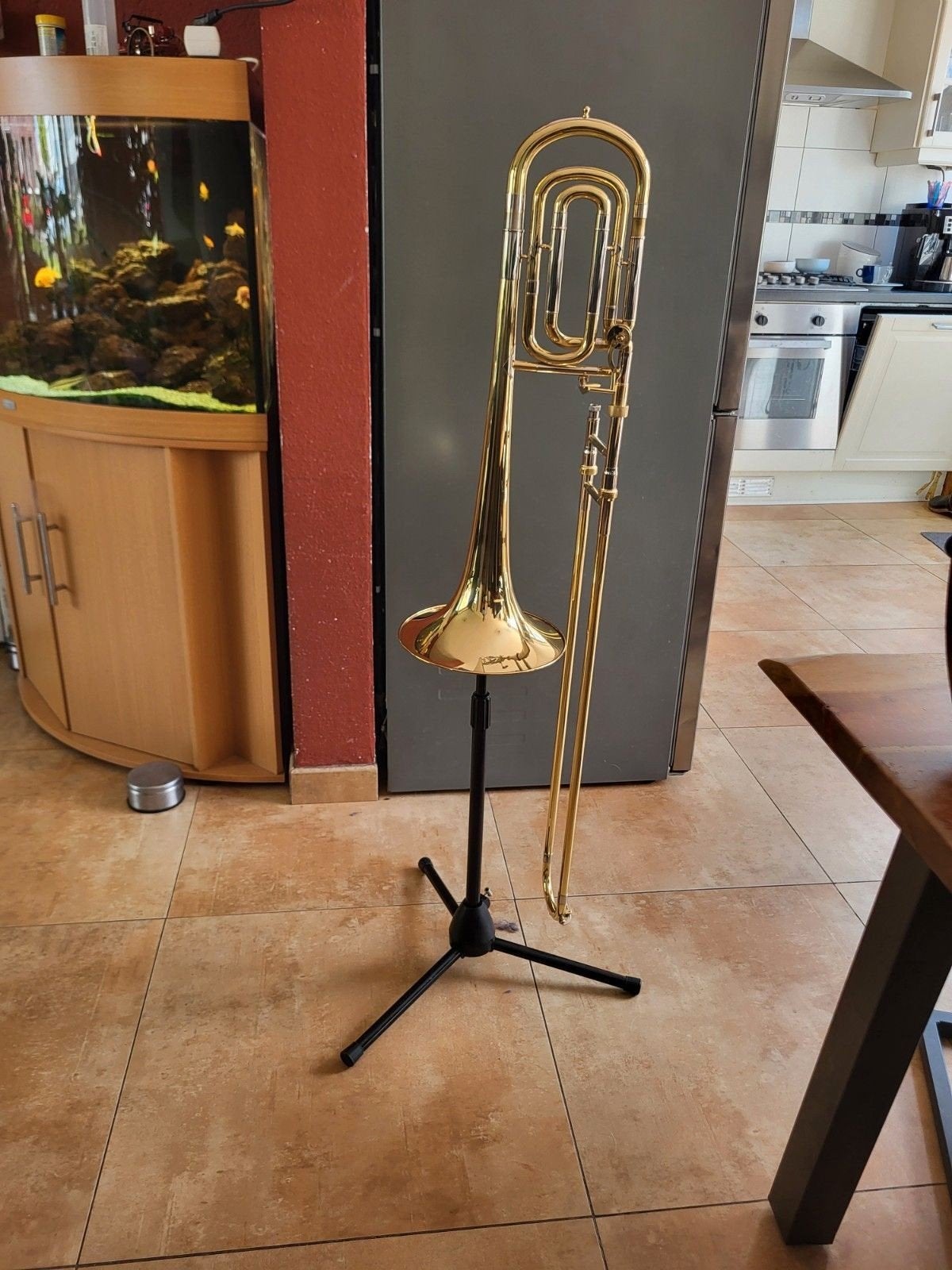 Trombone met kwartventiel - Jäger - Zo goed als nieuw, Ophalen, Gebruikt, Overige typen, Met koffer