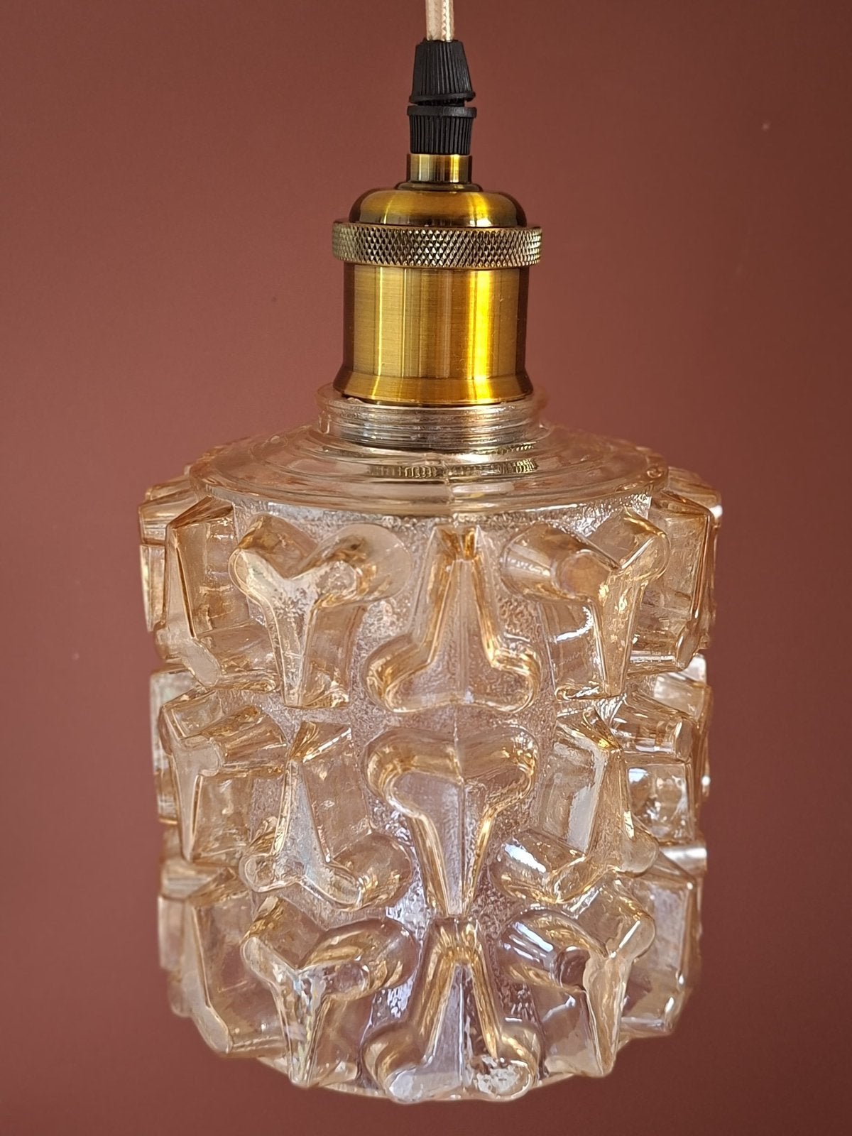 Vintage Hanglampjes Amberglas, Ophalen of Verzenden, Zo goed als nieuw