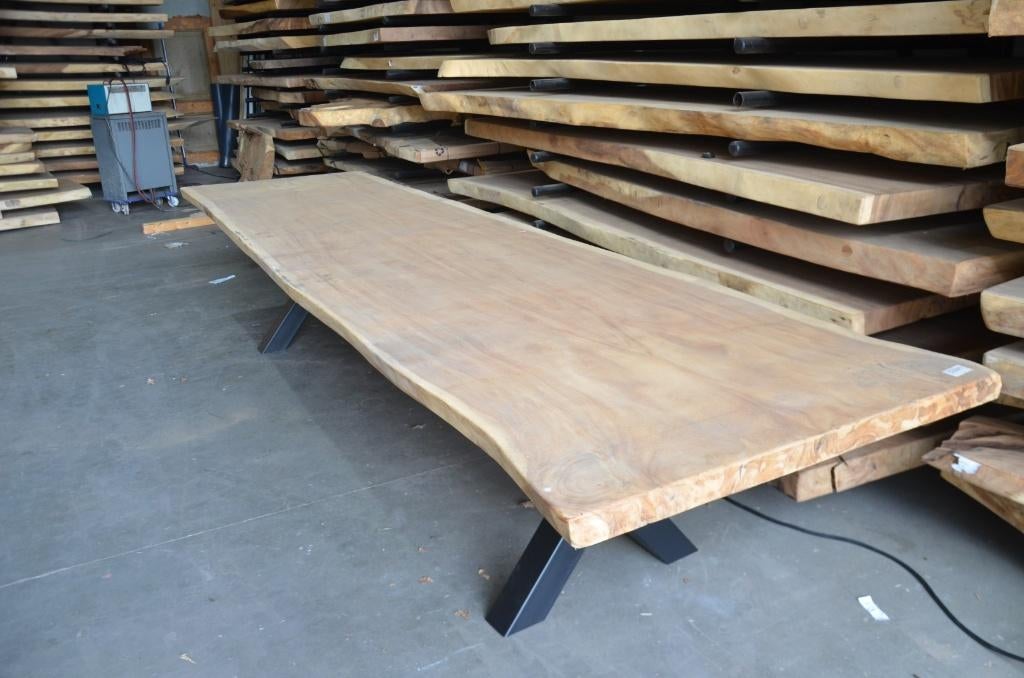 Suar boomstamtafel 400 cm-  BT695 – 4 m boomstamtafel, Verzenden, Overige materialen, 50 tot 100 cm, Rechthoekig