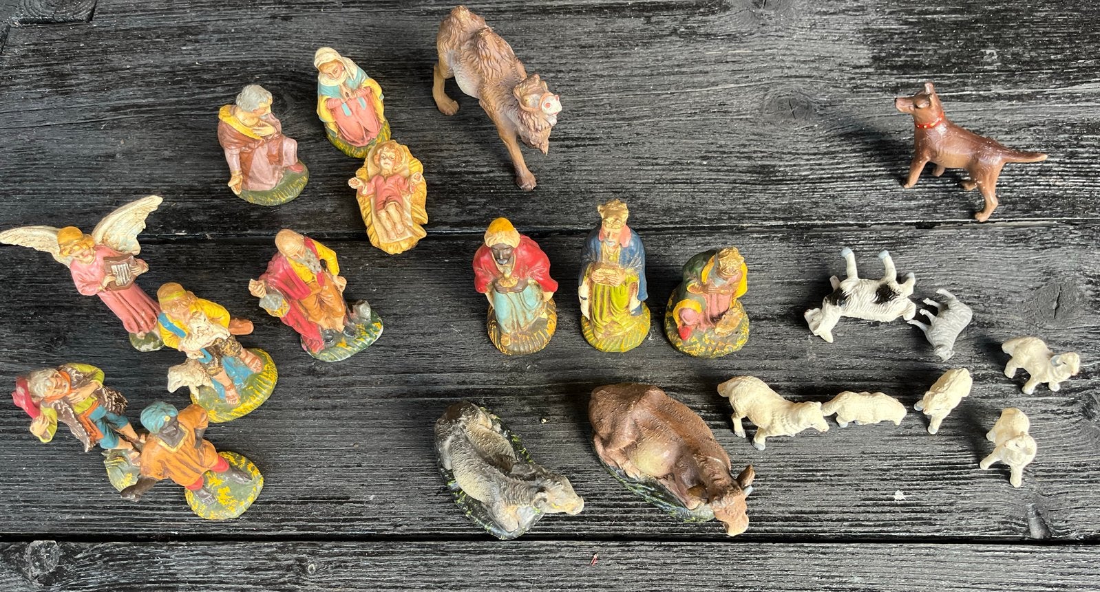 Antieke kerststalfiguren, made in Italië, handbeschilderd, Diversen, Ophalen of Verzenden, Gebruikt