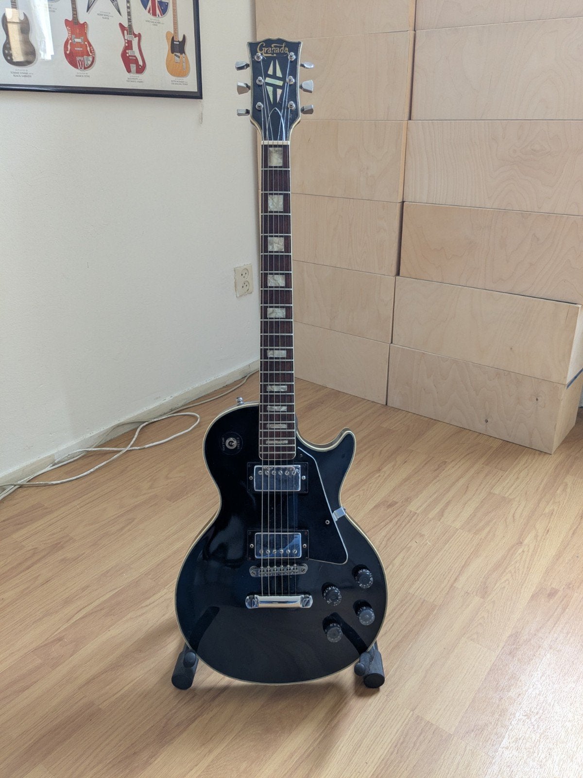 Granada Les Paul Stijl Elektrische Gitaar Zwart, Ophalen, Gebruikt, Solid body, Overige merken