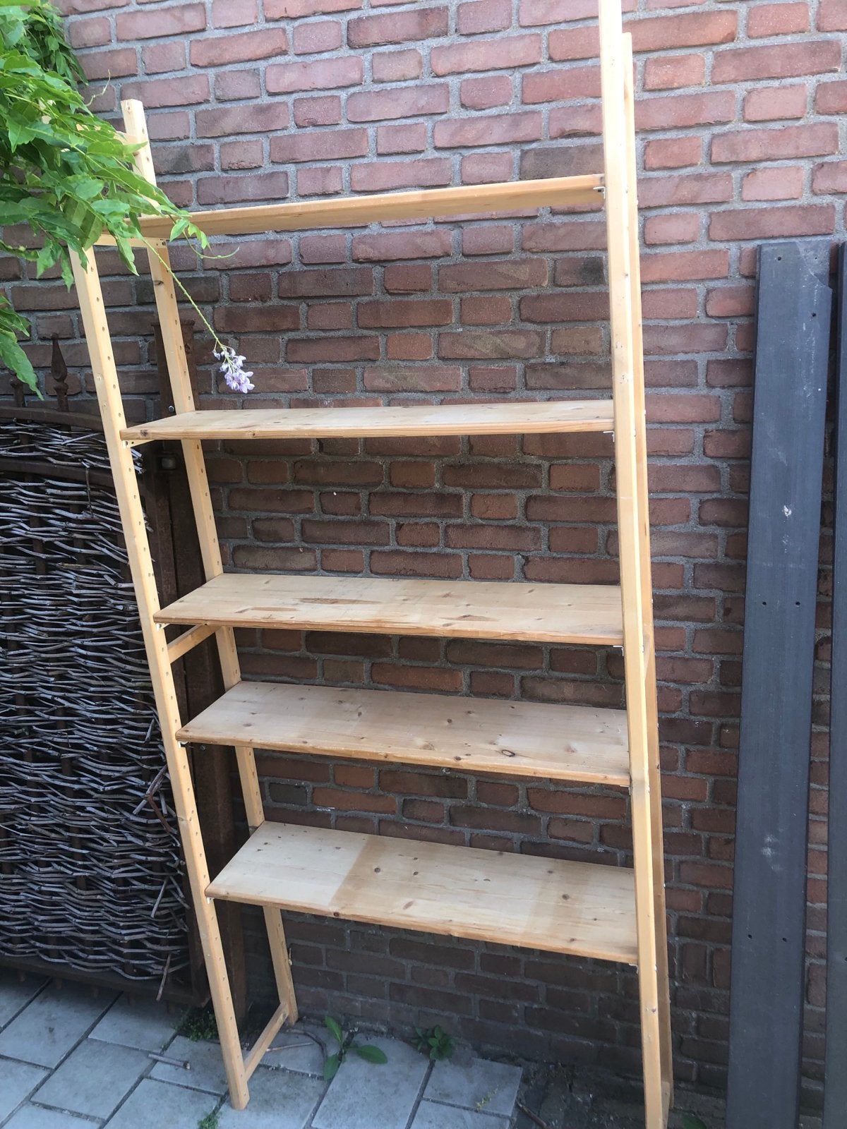 Houten wandrek / boekenrek met 5 planken, Huis en Inrichting, Kasten | Boekenkasten, Ophalen, Met plank(en), Gebruikt, 200 cm of meer
