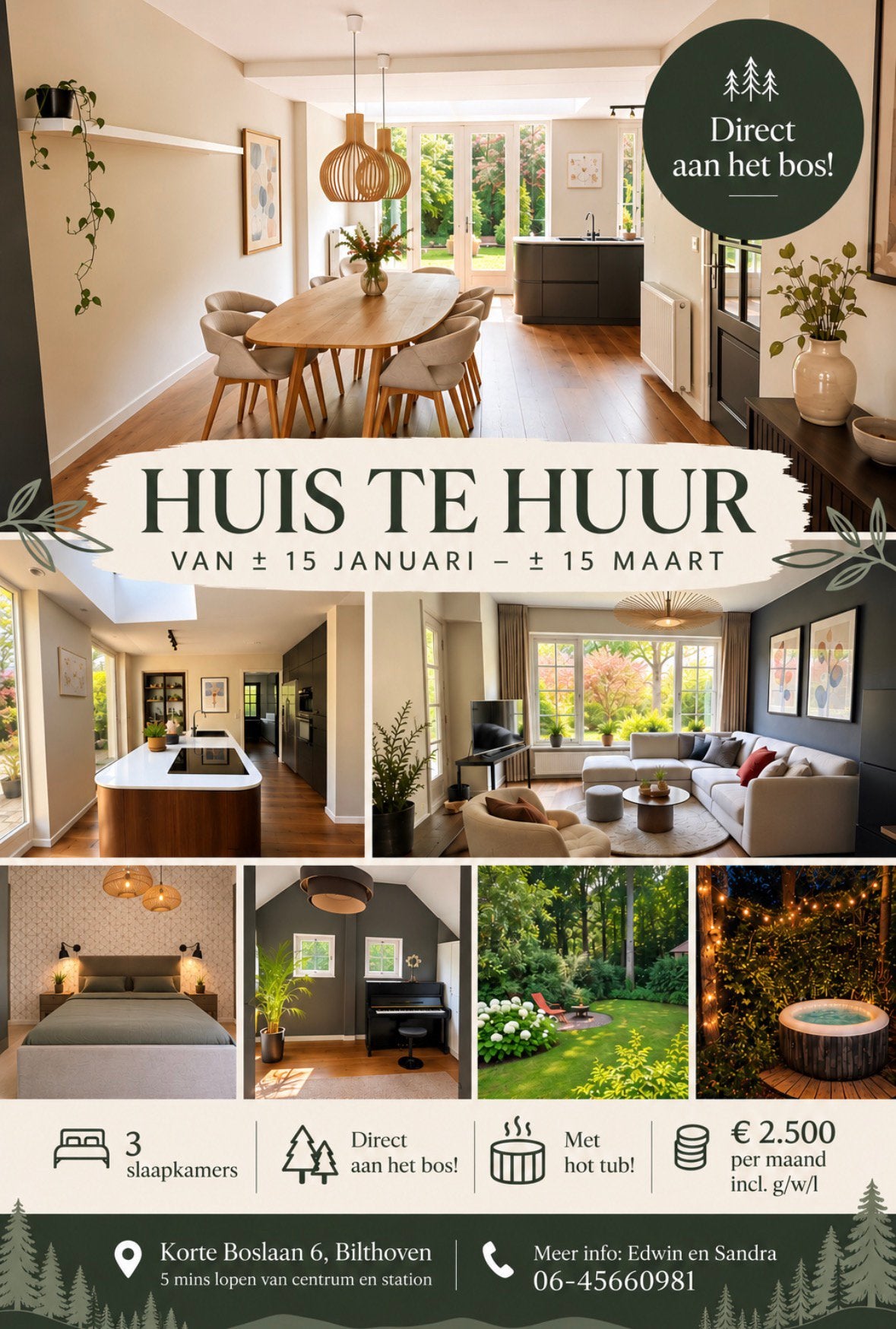 Huis te huur in Bilthoven 13 jan-8 maart, 200 m², Twee onder één kap, Direct bij eigenaar, Utrecht