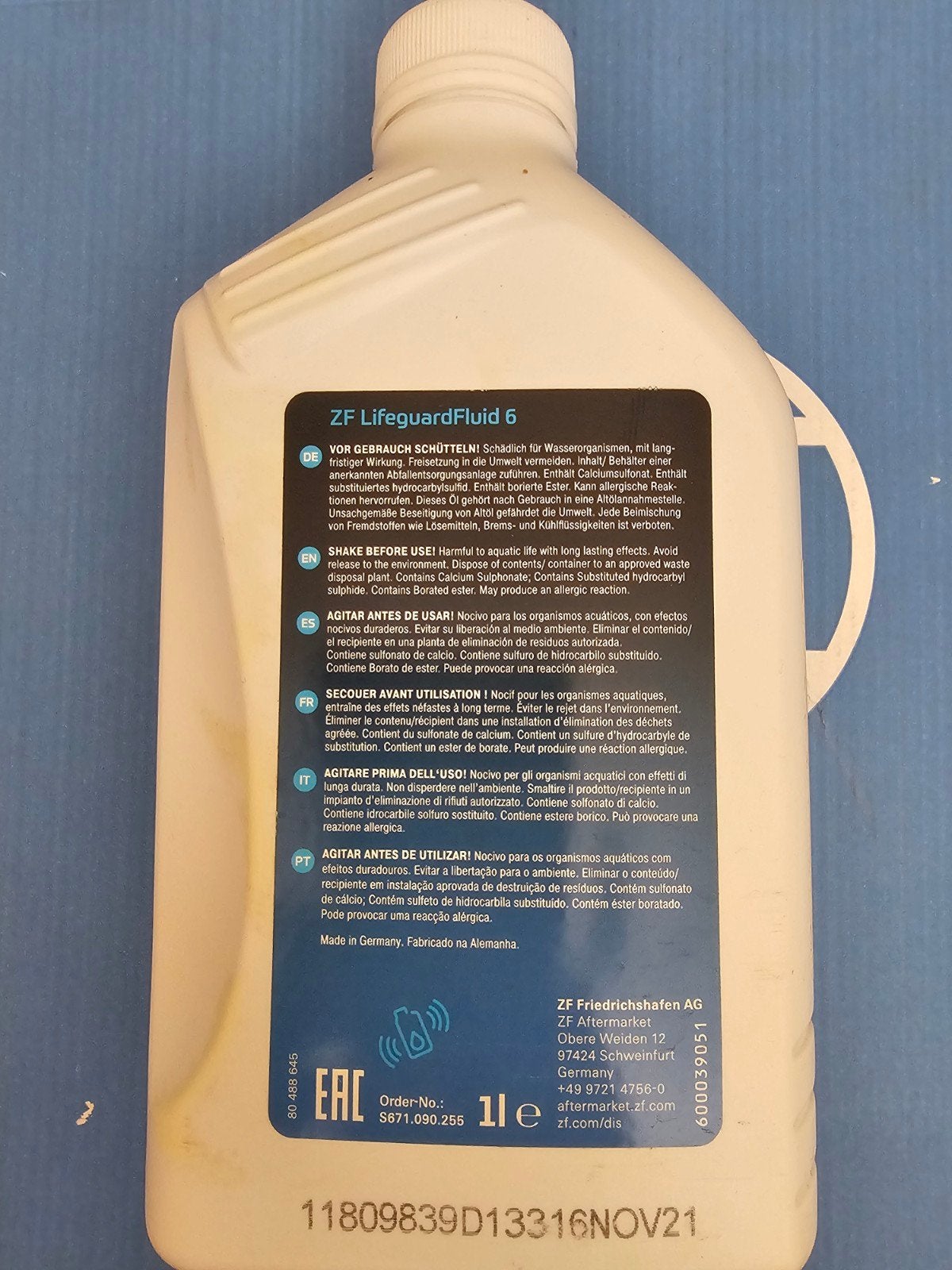 ZF lifeguard fluid 6 (ATF) transmissie olie S671.090.255, Huis en Inrichting, Schoonmaakartikelen, Schoonmaakmiddel, Ophalen of Verzenden