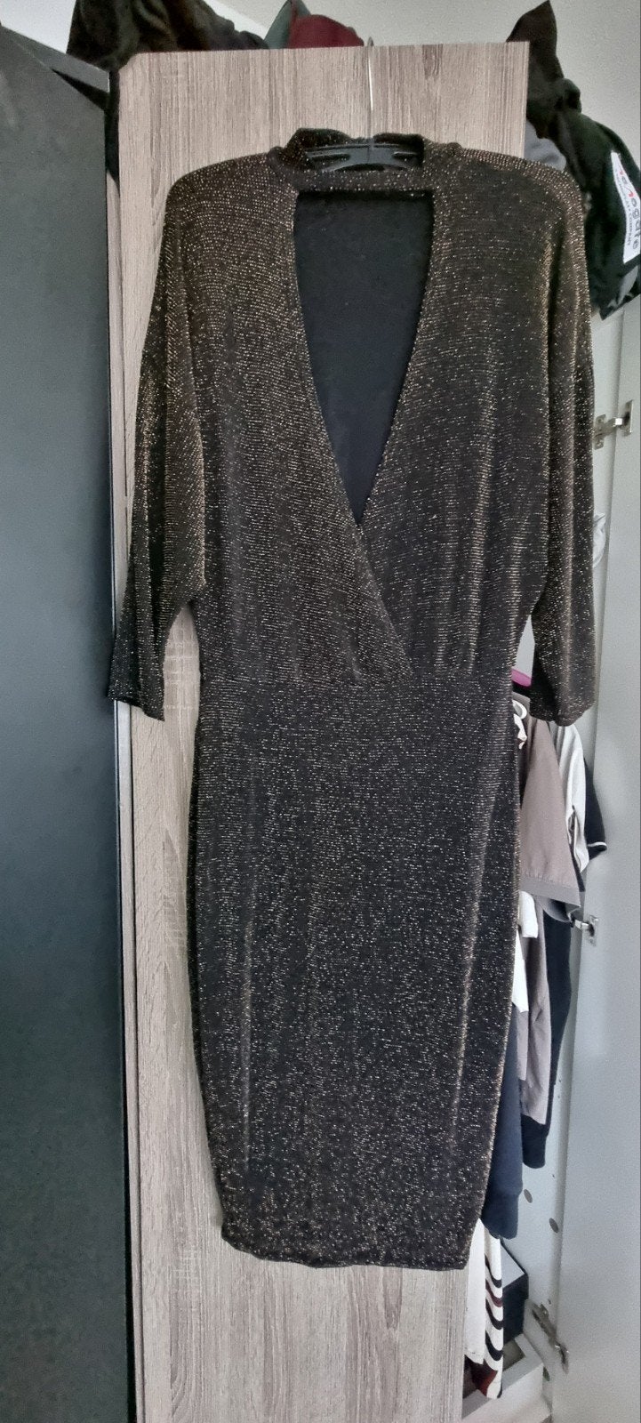 Boohoo Night Zwart Goud Glitter Jurk Maat 34 (XS), Zwart, Zo goed als nieuw, Maat 34 (XS) of kleiner, Boven de knie