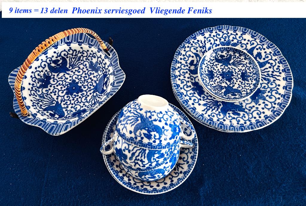 Phoenix serviesgoed Gemerkt Feniks Blauw Wit Japan, Antiek en Kunst, Antiek | Servies los, Ophalen
