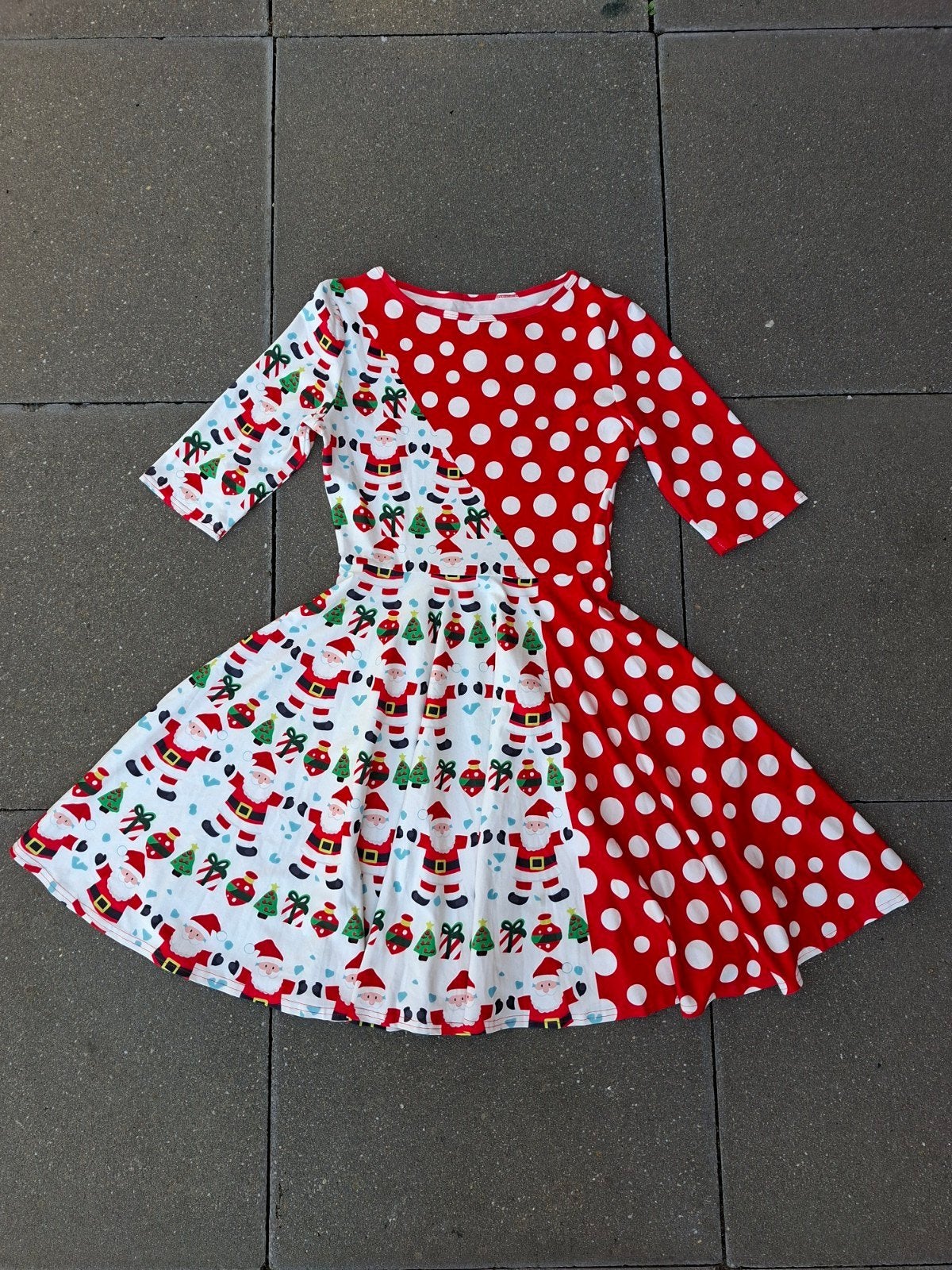 Kerstjurk met stippen en kerstmanprint - Maat M, Kleding | Dames, Onbekend, Ophalen of Verzenden, Zo goed als nieuw, Maat 38/40 (M)