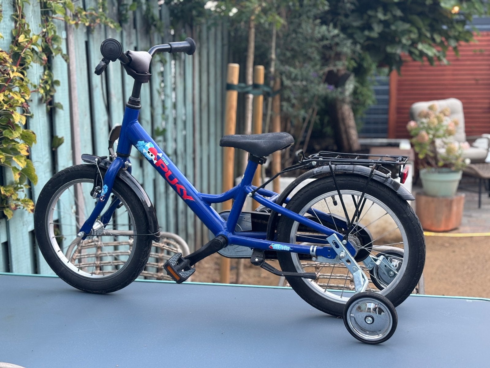 Stoere blauwe Puky kinderfiets met zijwieltjes, Ophalen, Terugtraprem, Zijwieltjes, 16 tot 20 inch