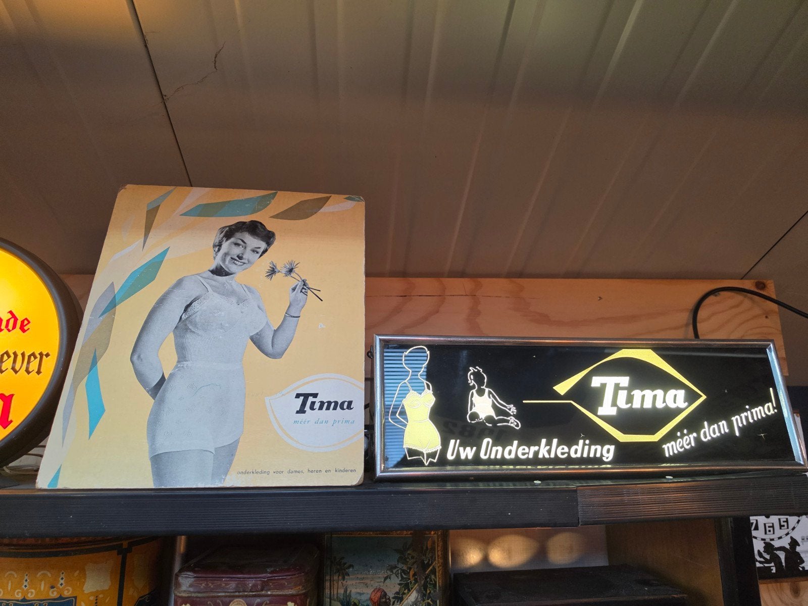 Tima ondermode oude lichtbak en reclame karton, Ophalen of Verzenden, Gebruikt, Lichtbak of (neon) lamp