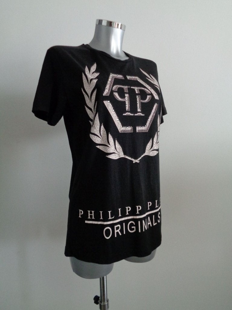 Philipp Plein unisex shirt met Swarovski, Large, origineel, Maat 38/40 (M), Verzenden, Zwart, Zo goed als nieuw