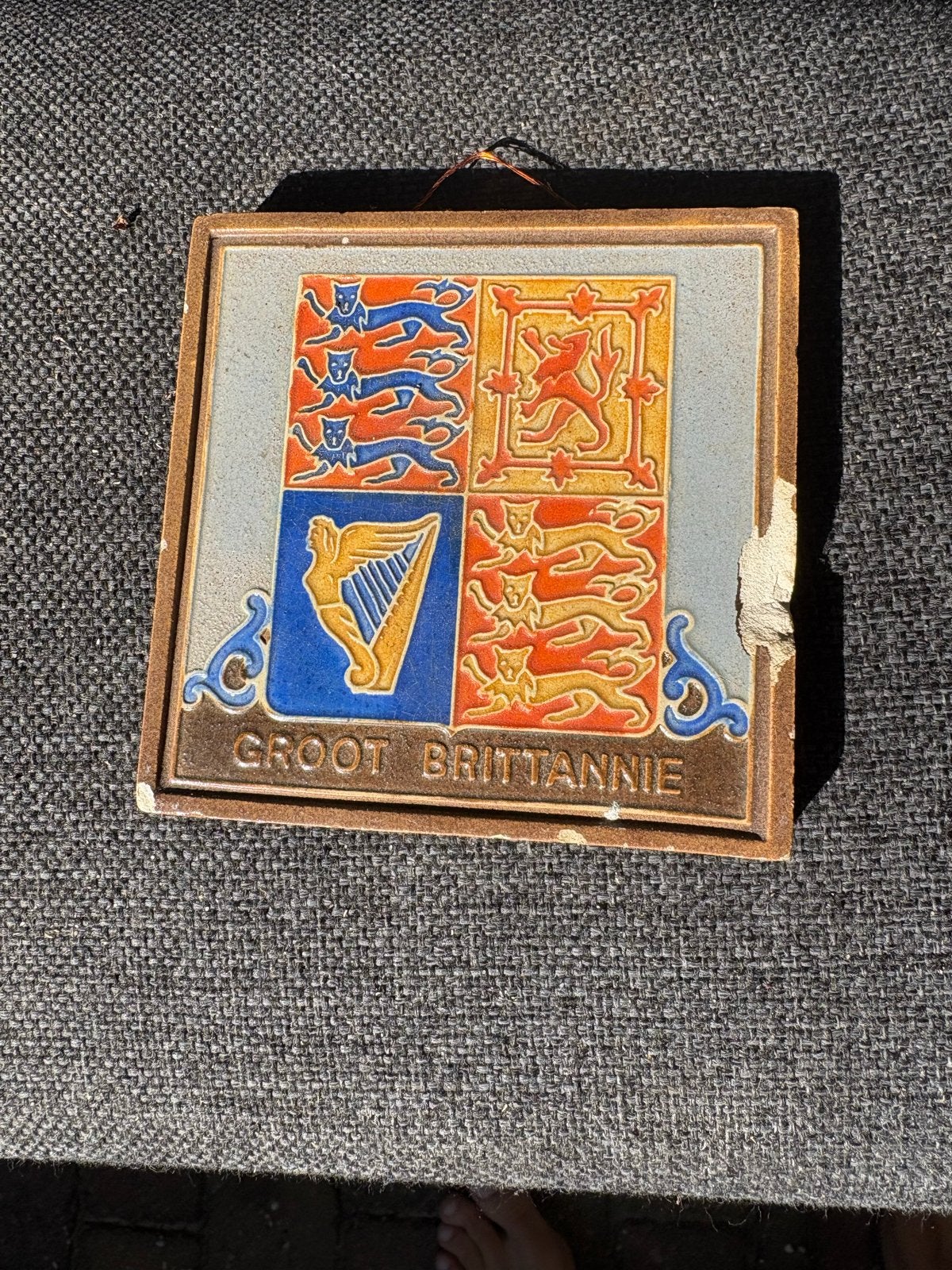 Vintage Delfts Blauw Tegel Groot Brittannië Wapen, Ophalen of Verzenden