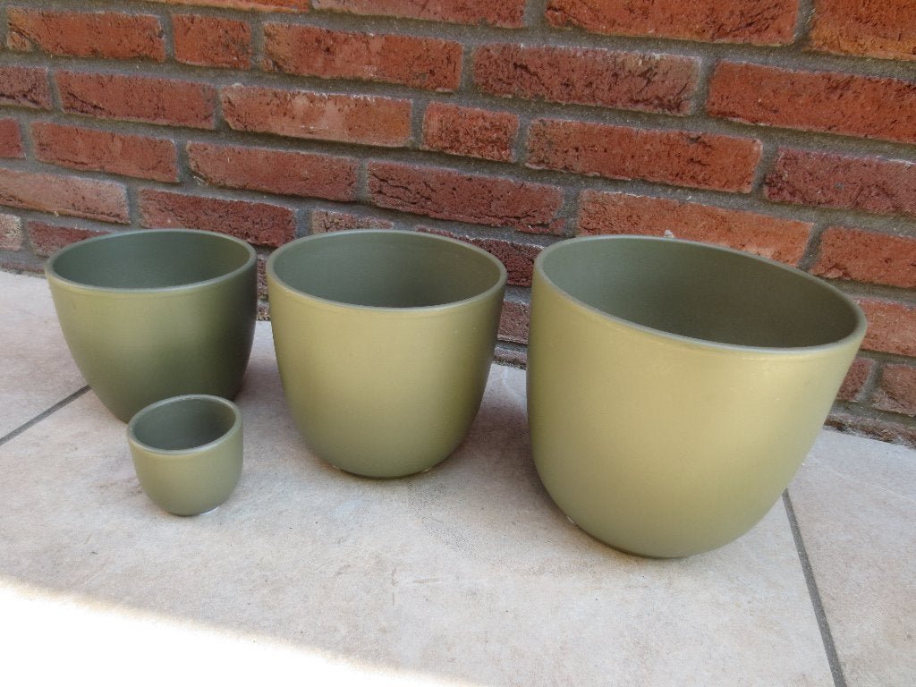 4 Bloempoten Mica Decorations Tusca Green en Floran Boule, Overige materialen, Rond, Binnen, Ophalen of Verzenden