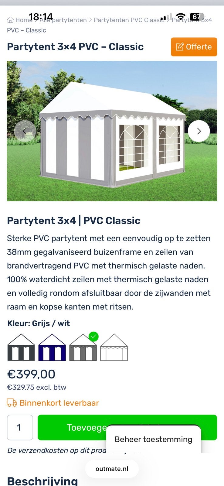 Nette party tent 3x4 pvc gaat niet lager als €250 weg!!, Tuin en Terras, Ophalen, Zo goed als nieuw, Minder dan 5 meter