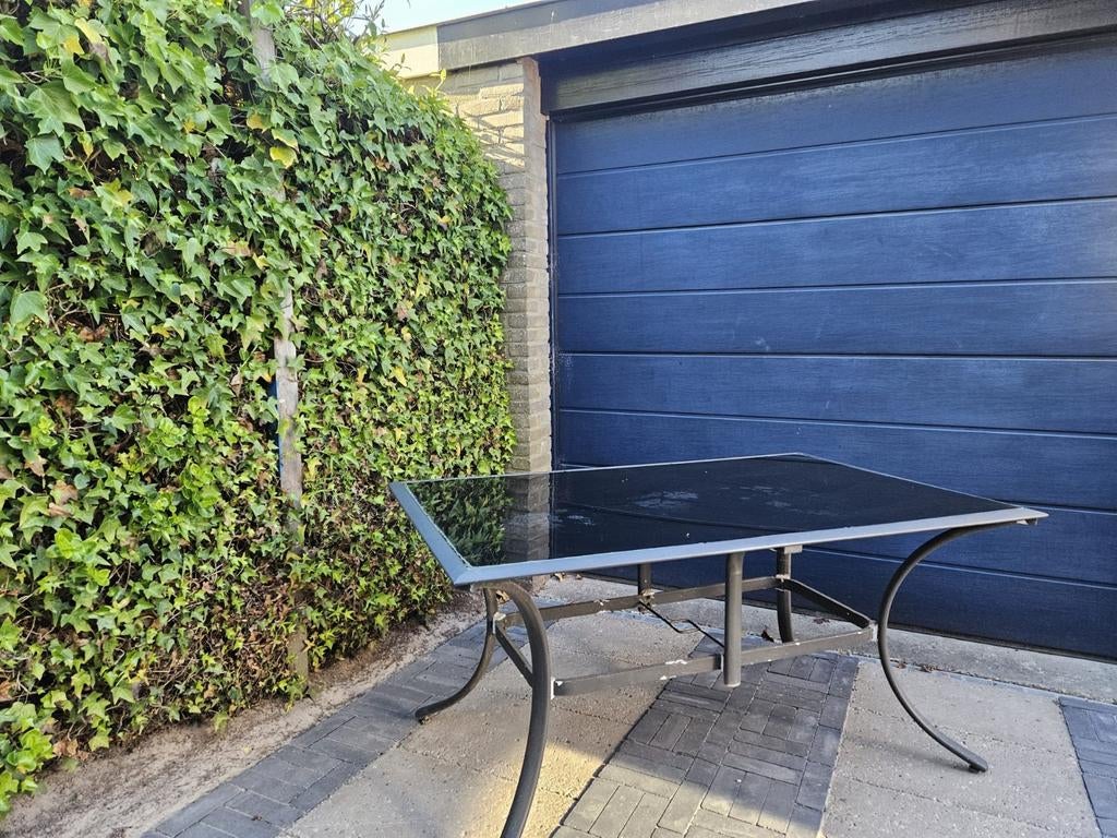 Tuintafel aluminium/glas, Tuin en Terras, Tuintafels, Ophalen, Gebruikt, Rechthoekig, Aluminium