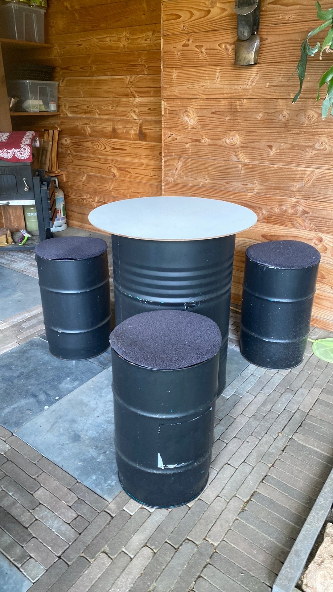 Stoere authentieke metalen vaten tuinset, Ophalen, Zo goed als nieuw, Overige materialen