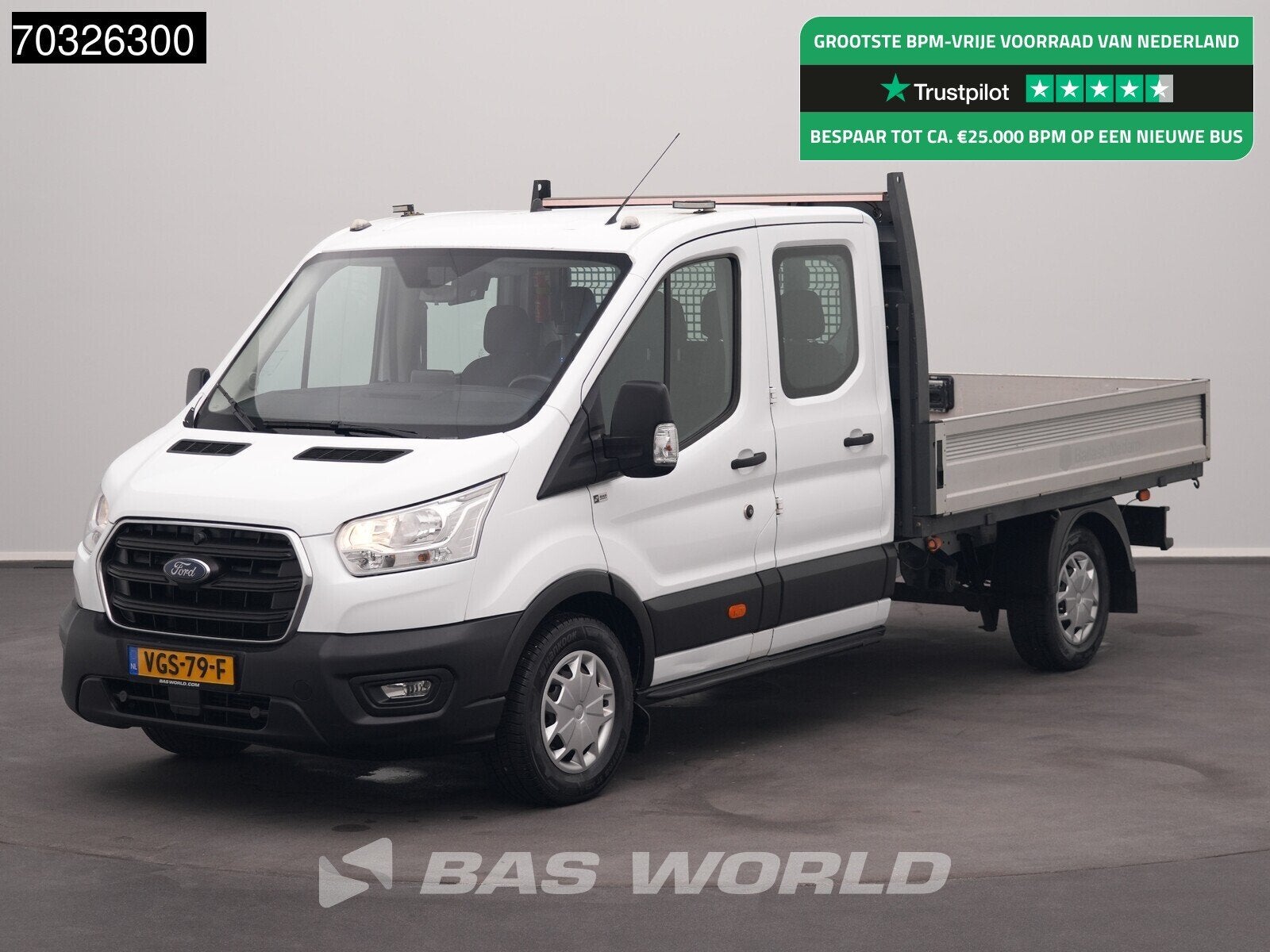 Ford Transit 130pk Dubbel Cabine Open Laadbak Trekhaak Navi, Auto's, Stof, Euro 6, 4 cilinders, Wit