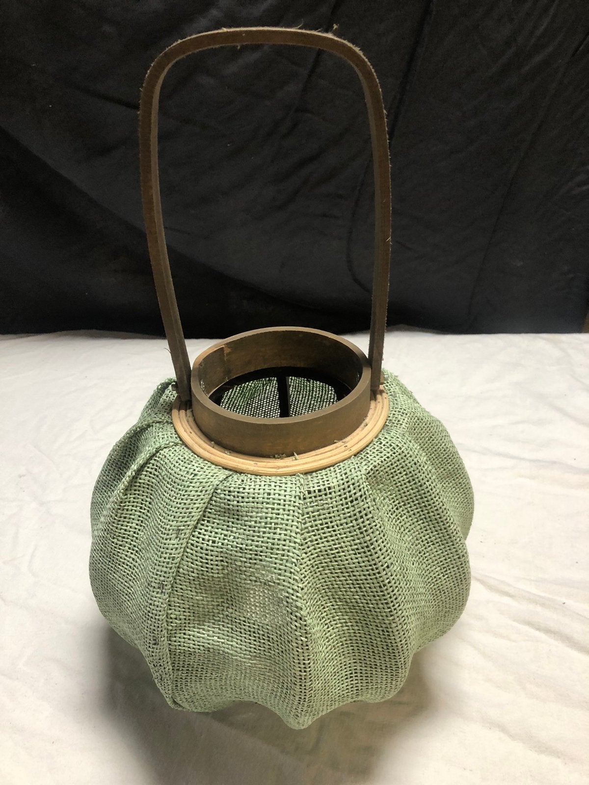 Groen jute windlicht met kaars 46 cm hoog, Antiek en Kunst, Ophalen of Verzenden