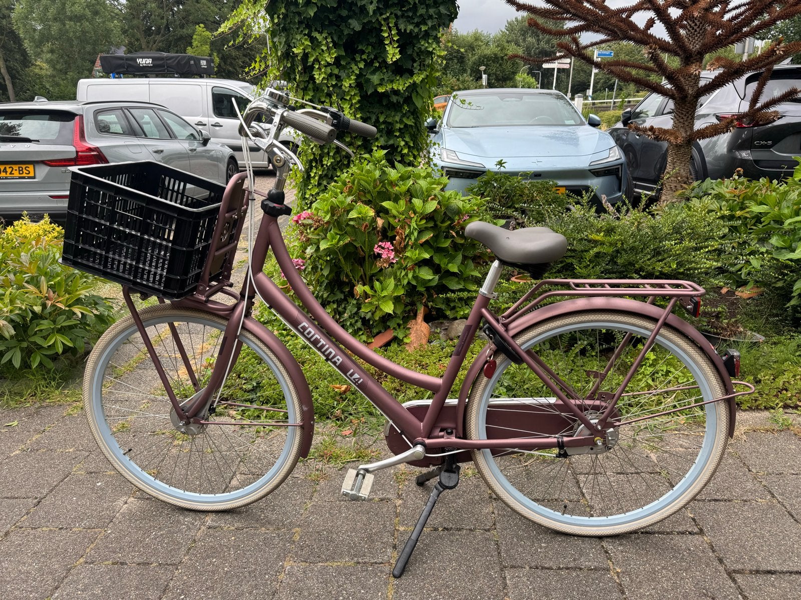 Cortina U4 Transportfiets (roze) met krat, Gebruikt, Versnellingen, 50 tot 53 cm, Trommelrem