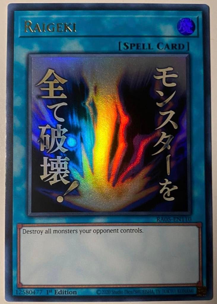 Yu-Gi-Oh! Stamped Raigeki RA05 1st Edition !, Ophalen of Verzenden, Zo goed als nieuw, Losse kaart, Foil