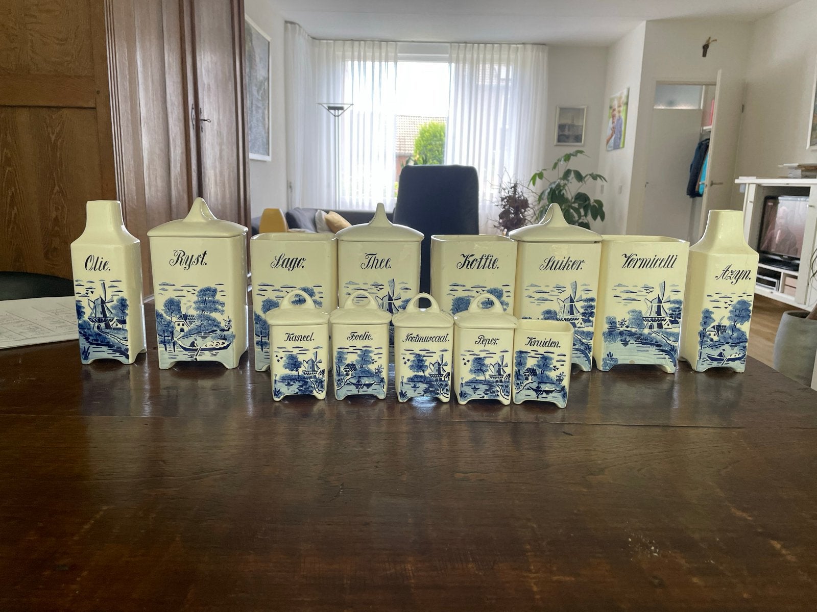 Antieke Delftse Annaburg kruidenpotten set - 13 stuks, Ophalen