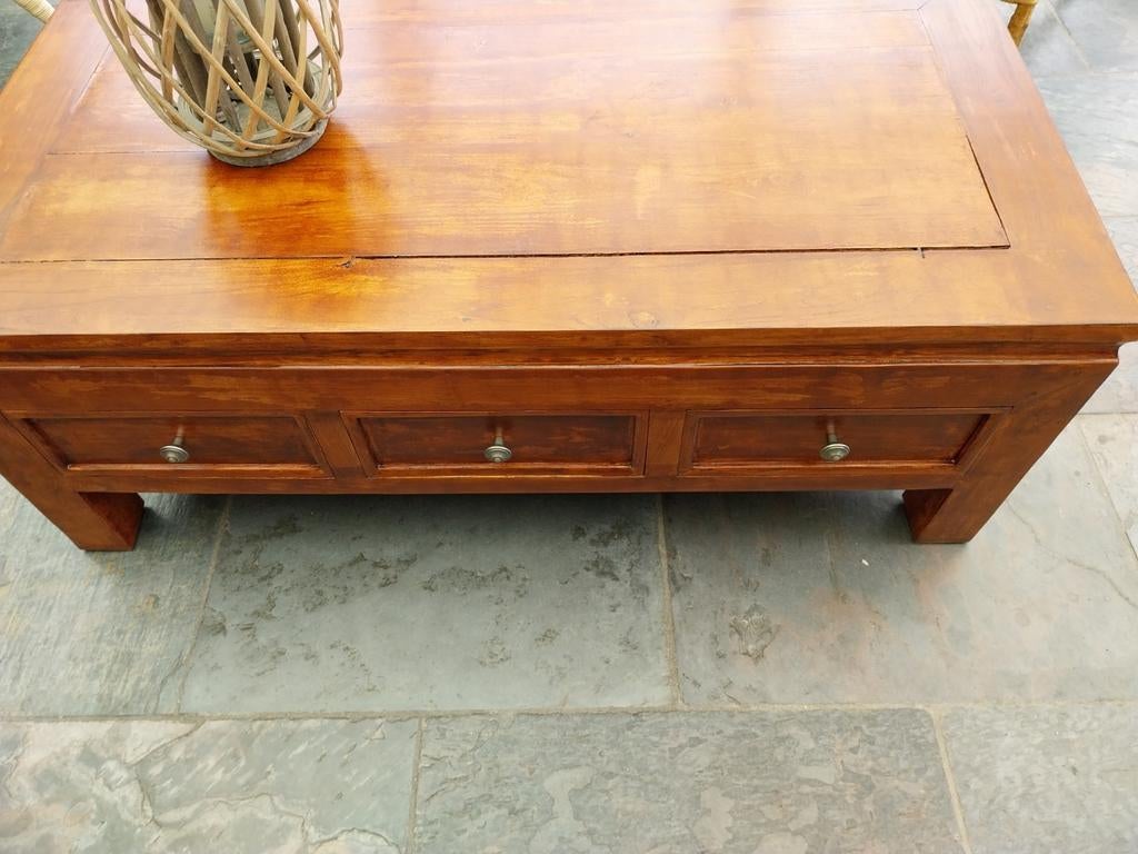 salontafel teak met lades brocante/ oude, Huis en Inrichting, Tafels | Salontafels, Ophalen, Gebruikt, 100 tot 150 cm, 50 tot 100 cm