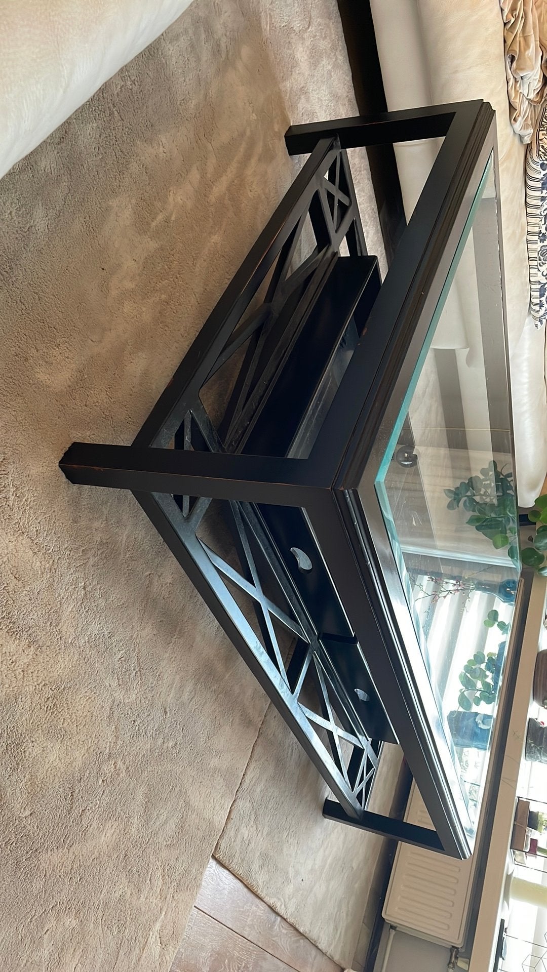 Prachtige salontafel 160 x 100 x 45 zwart met glas, Ophalen, Rechthoekig, 50 tot 100 cm