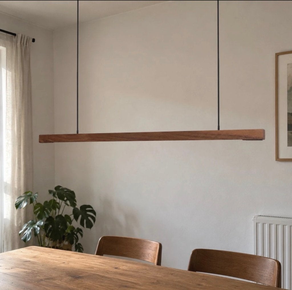 Houten Balk Hanglamp | Eettafel Hanglamp, Ophalen of Verzenden, Nieuw, Hout, Overige fittingen