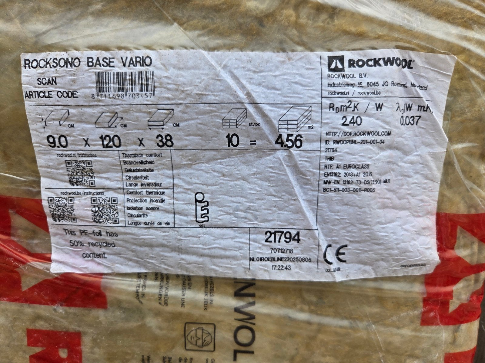2 pakken nieuwe Rockwool isolatie (9x120x38 cm), Ophalen