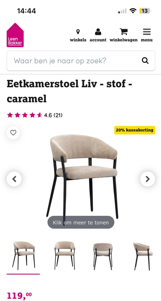 3x Moderne eetkamerstoel LIV van Leen Bakker, Ophalen, Bruin, Zo goed als nieuw, Metaal