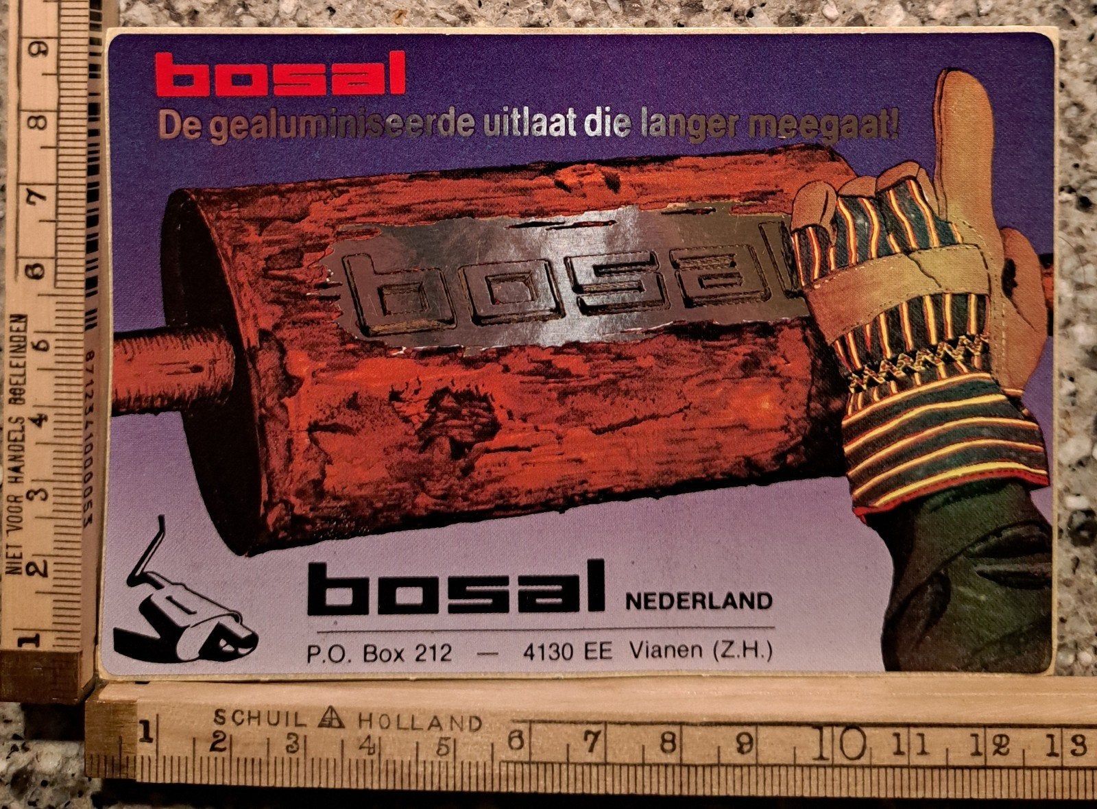 Vintage sticker BOSAL uitlaat die langer meegaat, Ophalen of Verzenden, Zo goed als nieuw, Auto of Motor
