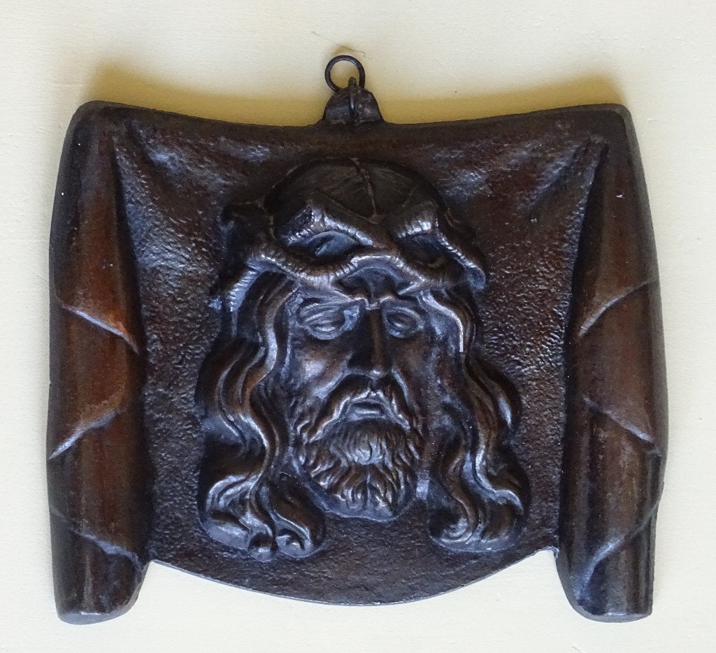 JEZUS CHRISTUS MET DOORNENKROON IN WANDPLAQUETTE RELIËF, Antiek en Kunst, Ophalen of Verzenden