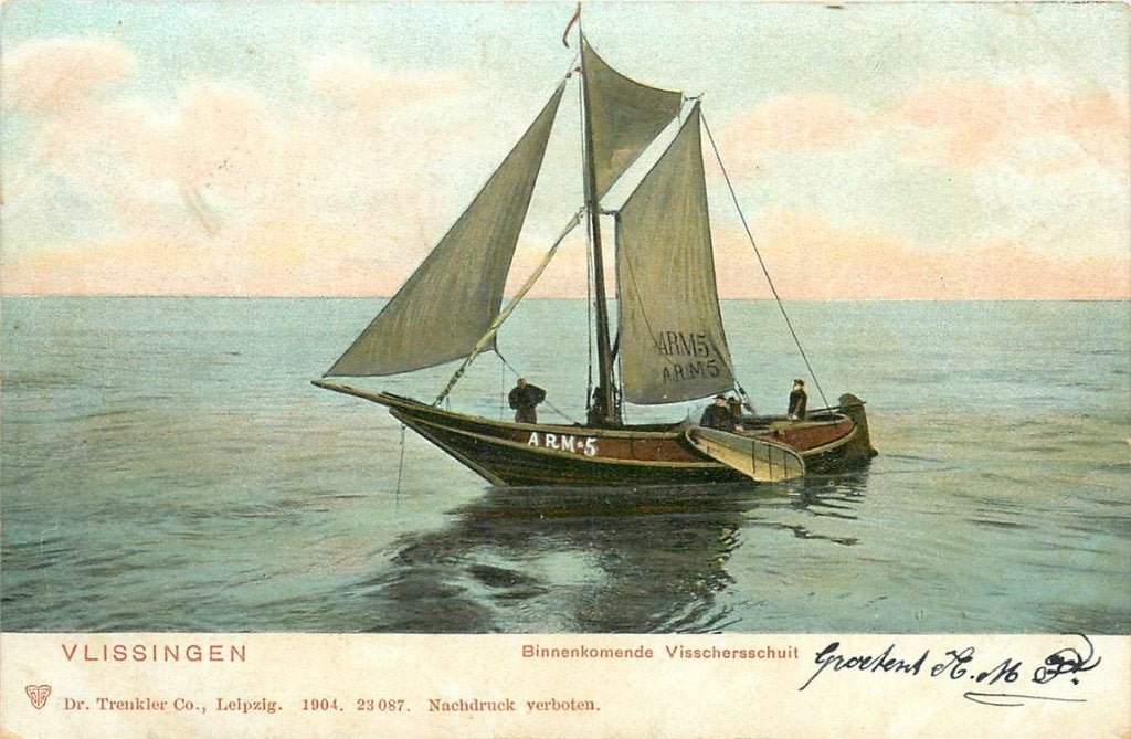 378-369-033 Vlissingen Binnenkomende Visschersschuit, Ophalen of Verzenden, Voor 1920, Zeeland